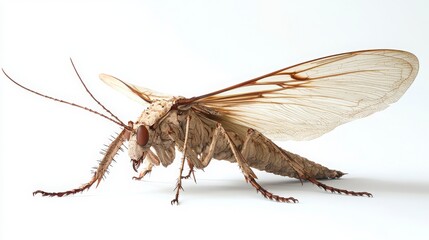 Fototapeta premium Detailed Close-Up of a Brown and Cream Moth on White Background