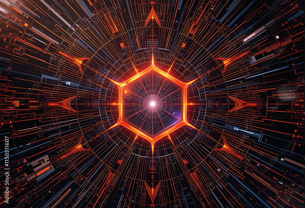 Poster digital lines with glitch effects, abstract tech disruption background design