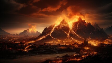 Fototapeta premium Fiery Volcanic Eruption: A Dramatic Landscape