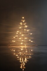 Minimalist Modern Christmas Tree Design with Layered Geometric Shapes and Soft Glowing Lights, Ai Generation