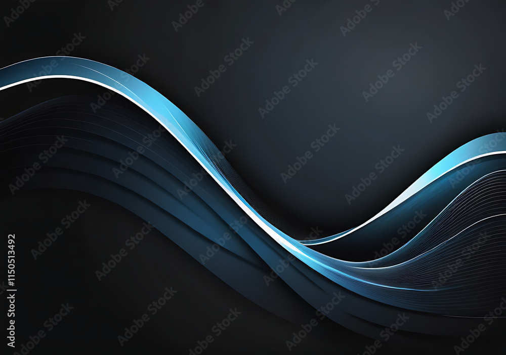 Poster glowing abstract wave copy space on a textured blue white black webpage with a minimalist dark heade