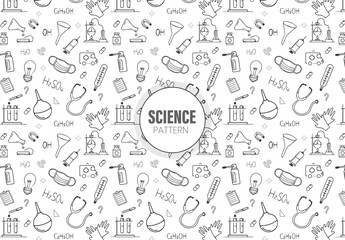 monochrome science seamless pattern with sketched doodles, cartoon elements for wallpaper, backgrounds, wrapping paper, packaging, prints, stationary, scrapbooking, etc. EPS 10