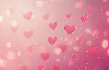 Colorful heart shapes float in a dreamy background celebrating Valentine's Day romance and love