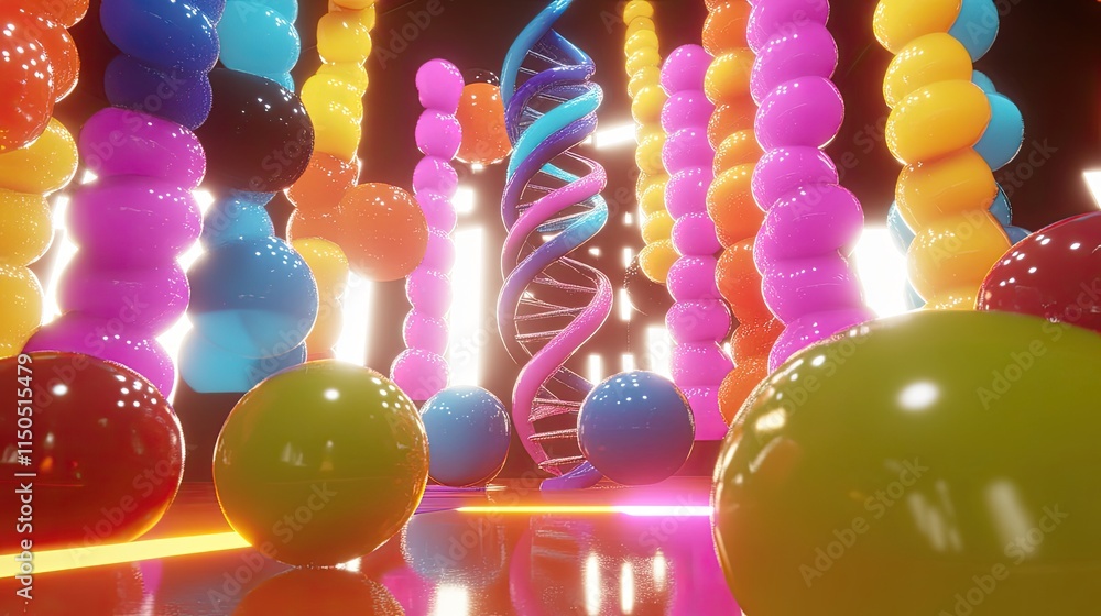 Poster colored dna double helix floating in a luminous environment, symbolizing the complexity of molecular