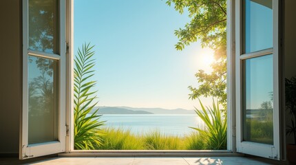 Obraz premium Open Window with Breeze: Fresh Air and New Beginnings