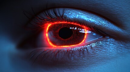 Obraz premium Close-up of glowing red eye.