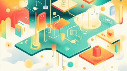 Network flat design top view theme information technology water color vivid 