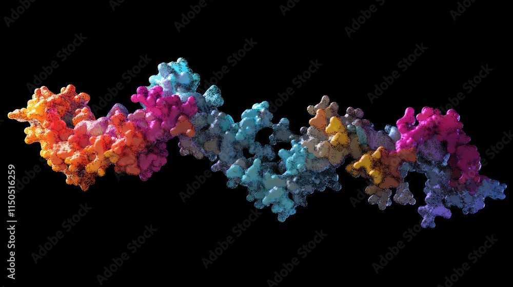 Poster dynamic 3d visualization of a dna double helix with multicolored strands, symbolizing genetic resear