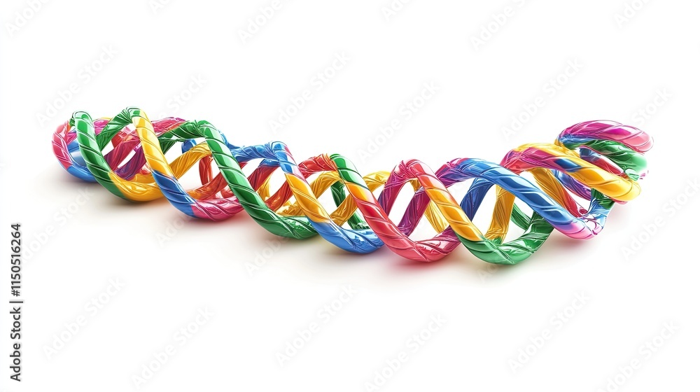 Poster dynamic 3d visualization of a dna double helix with multicolored strands, symbolizing genetic resear