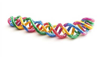 Dynamic 3D visualization of a DNA double helix with multicolored strands, symbolizing genetic research and molecular biology.
