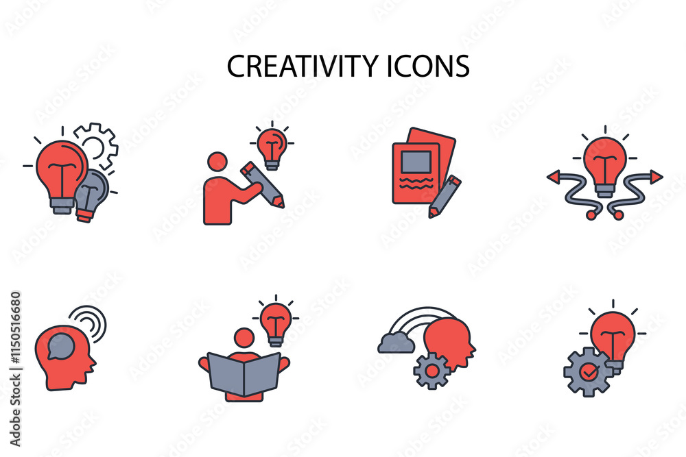 Poster creativity icon set.vector.editable stroke.linear style sign for use web design,logo.symbol illustra