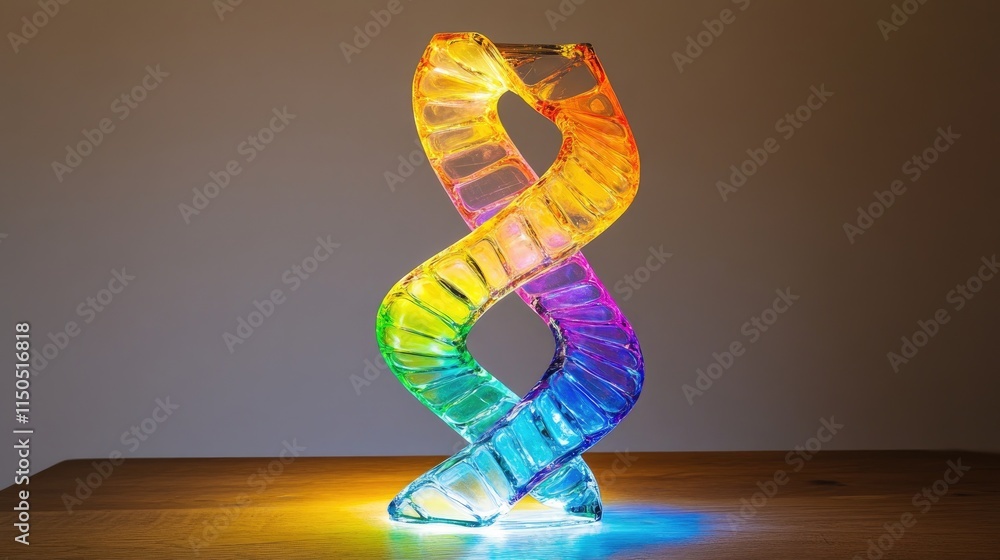 Poster glowing 3d dna double helix structure in vibrant colors, representing the building blocks of genetic