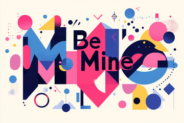 Fototapeta premium Colorful and modern graphic design for Valentine's Day celebration featuring playful shapes and typography