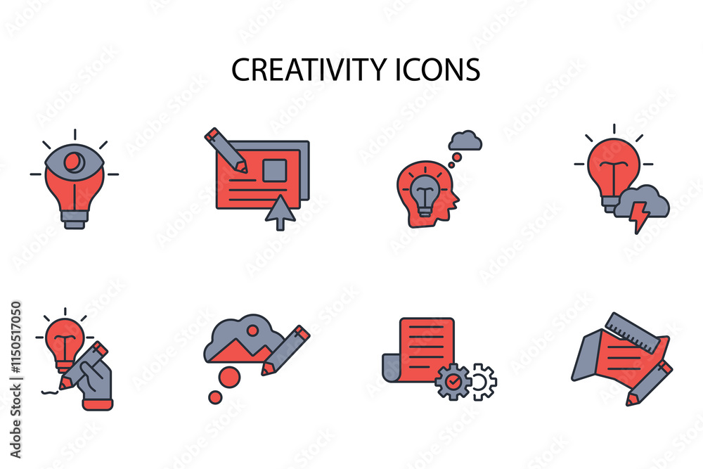 Poster creativity icon set.vector.editable stroke.linear style sign for use web design,logo.symbol illustra