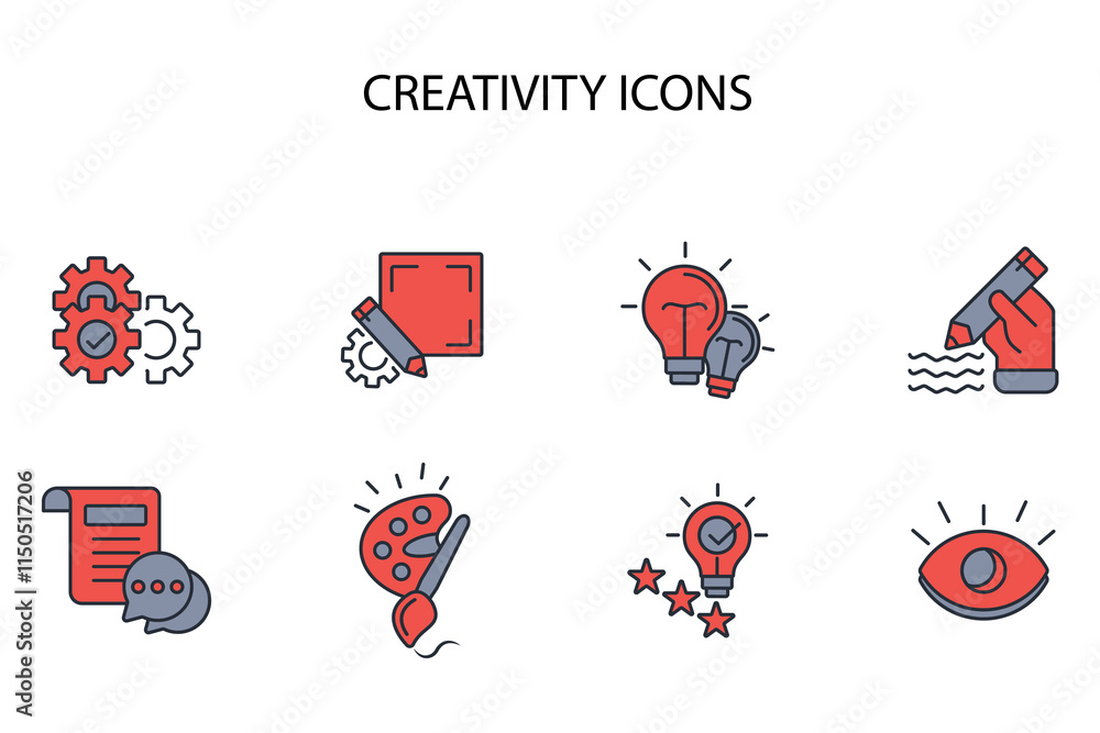 Poster creativity icon set.vector.editable stroke.linear style sign for use web design,logo.symbol illustra