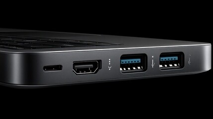 Close-up of mini PC ports.