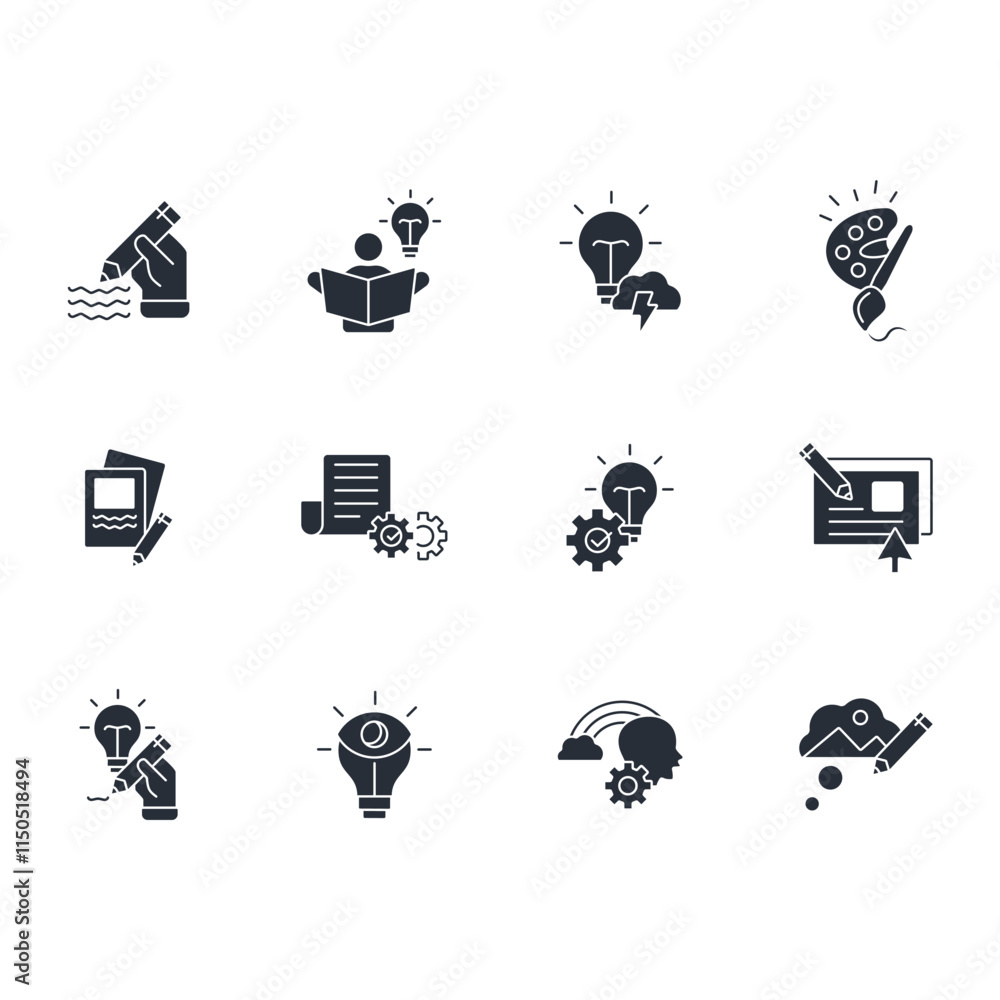 Poster creativity icon set.vector.editable stroke.linear style sign for use web design,logo.symbol illustra
