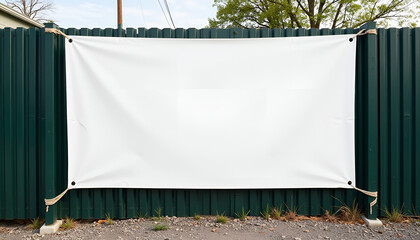 Vinyl Banner Mockup Hanging on Fence in Outdoor Setting  