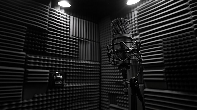 the microphone is placed in a recording studio.