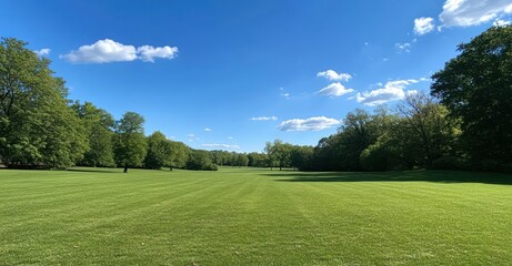 Lush Green Grassy Field Under a Blue Sky