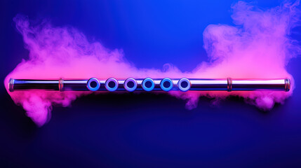 close up of 3D flute surrounded by colorful smoke, showcasing its intricate design and vibrant colors