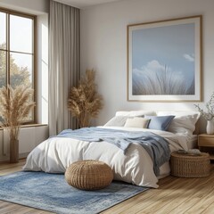 Cozy Modern Bedroom With Natural Light, Earthy Tones, and Serene Decor Elements in a Tranquil Home Setting
