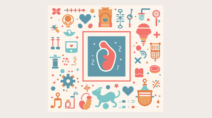 Fototapeta premium Pregnancy and Childbirth Flat Vector Icons Illustration