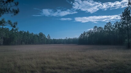Obraz premium Serene Meadow Surrounded By Tall Pine Trees