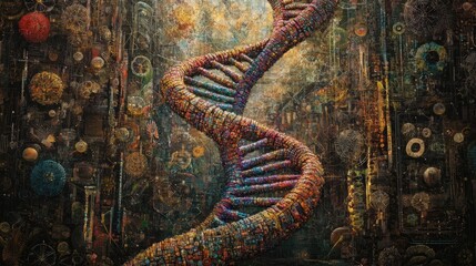 Vibrant 3D illustration of a DNA double helix with multicolored strands, representing the complexity of genetic codes.