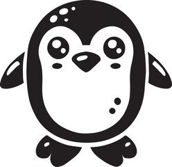 A cartoon penguin with a black and white face.
