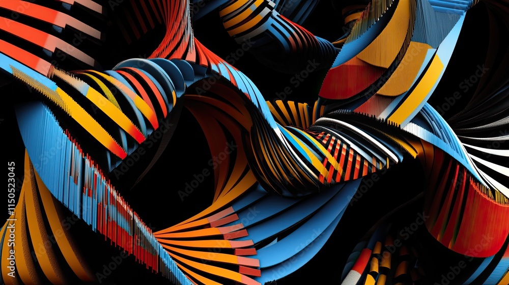Poster vibrant dna double helix rendered in 3d with intricate patterns, representing genetic code and molec