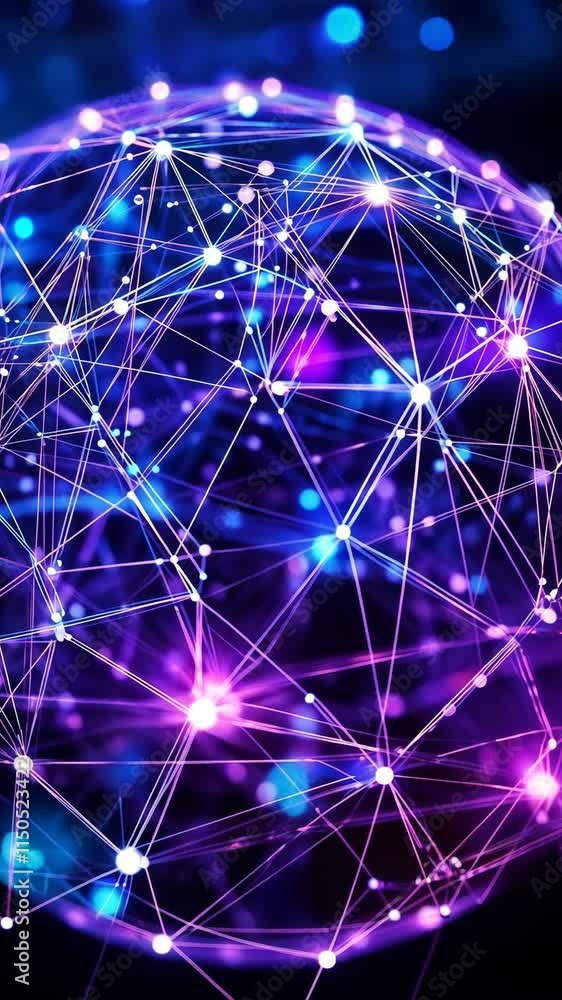 Poster colorful abstract network of connections showcases digital technology and innovation in a vibrant vi