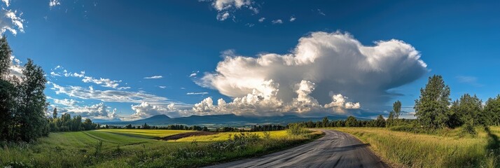 Concrete Street Under a Scenic Sky: Asphalt Panorama with Clouds on the Horizon