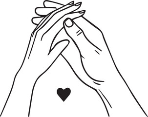 Couple Hands One Line Print Minimal Art Drawing. Love Print Trendy Minimalist Illustration.