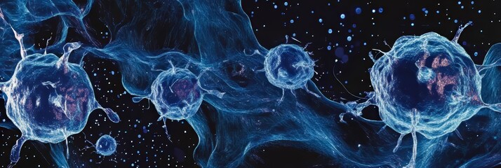 Obraz premium Microscopic illustration showcasing a cluster of cancer cells for educational and research use