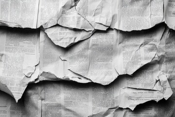 Crumpled Newsprint: Artistic Representation of Torn Paper with Blank Copy Space for Creative Headlines