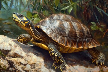Obraz premium Coahuilan Box Turtle: Unique Exotic Reptile of Nature's Wonders
