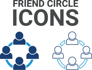 Friend circle icons. Contains friends, groups of friends, socialize, friendly, cheers, trust, support,t, and best friends icons. Solid icon collection. Vector illustration.