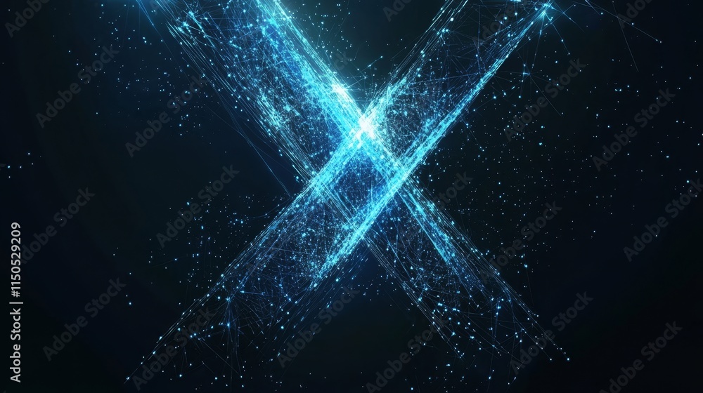 Poster digital abstract representation with blue lines and sparkles on a dark background symbolizing techno