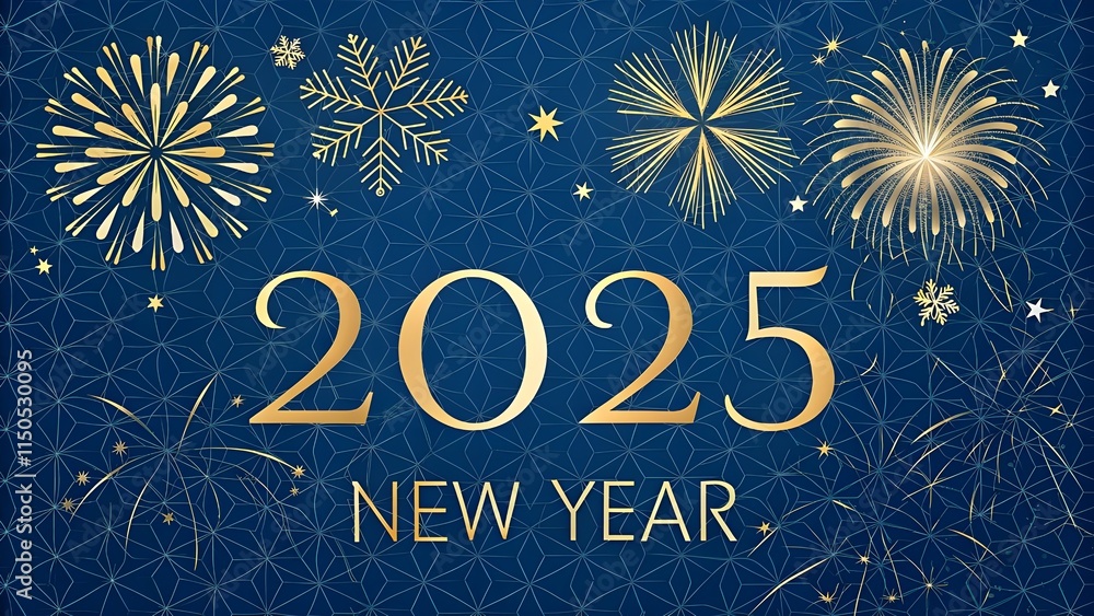 Fototapete celebrating 2025 new year.elegant card for event with abstract golden fireworks and golden numbers o