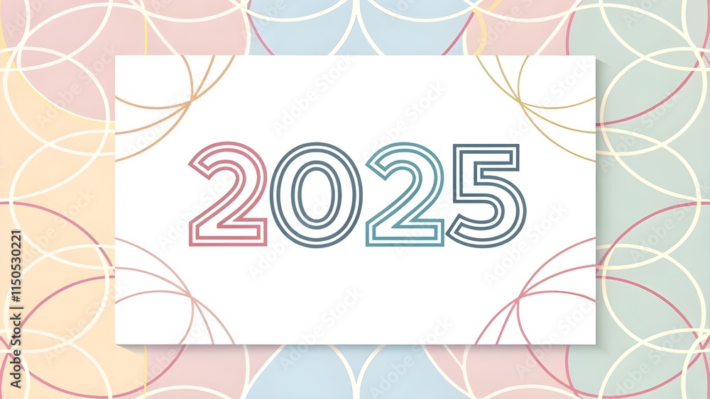 Fototapete pastel banner for 2025 new year. greeting poster with numbers from lines on simple geometry circle s