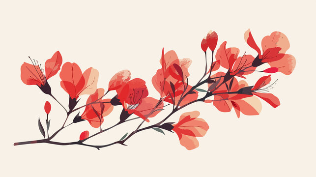 Chilean Firetree Flowering Branch Flat Vector Illustration