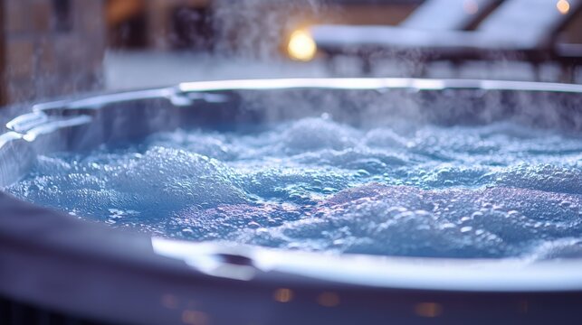 Relaxing experience in a bubbling hot tub at a luxurious spa resort