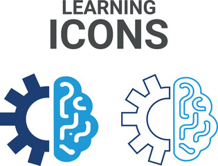 Learning icons. Containing the mind, brainstorming, head, neuron, cognition, thinking, intelligence and more. Solid vector icons collection.