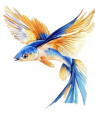Obraz premium Vibrant Aquatic Creature: Flying Fish in Dynamic Leap on a Clean White Canvas