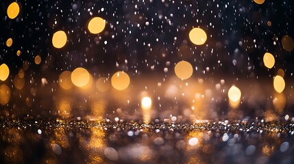 Naklejka premium A blurred, night-time background with floating golden lights.