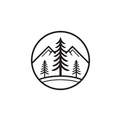 pine tree silhouette vector line art logo design