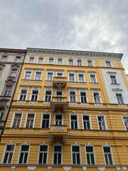 The front of a yellow building