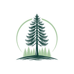 pine tree silhouette vector line art logo design