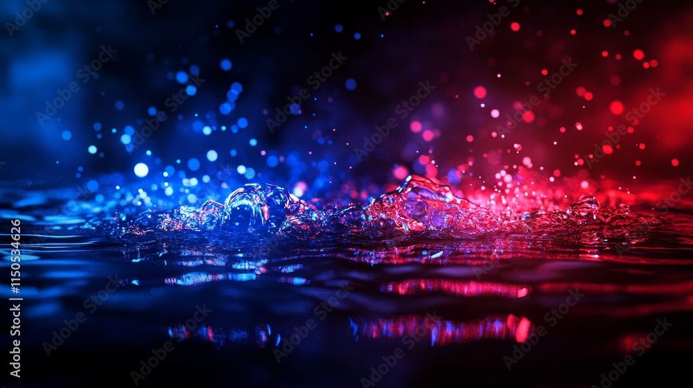 Aufkleber vibrant splashes of water illuminated by red and blue lights create a mesmerizing atmosphere in a da